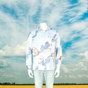 70s Vintage Mark Raysten Malihini Asia Crane Disco Mod Hawaiian Tropical Shirt M